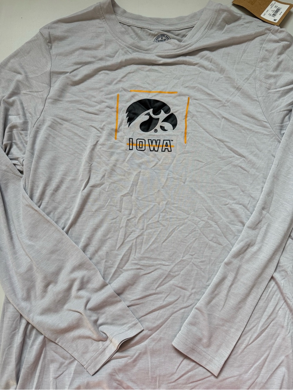 Rivalry Threads Iowa Long Sleeve Tee in Light Gray with Black & Gold Logo